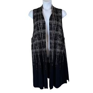Catherines Open Duster Long Sweater Sz 2X Black White Sleeveless Artsy Casual